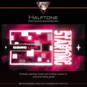 May include: A pink and white animated graphic with the text "GOING LIVE" and "STREAM STARTING" in a pixelated style. The graphic is set against a dark background with a white star in the corner.