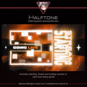 Orange Halftone Themed Intermission Scenes | Animated Techy, Digital, Abstract Twitch Scenes Overlays and Background | Starting, BRB, Ending