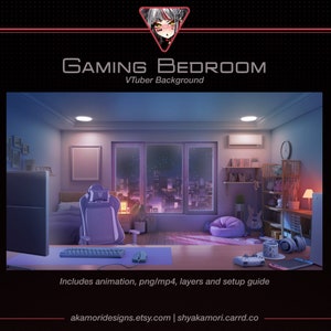 Animated Background for Vtuber, Ambient Lofi Gamer Room, Night Cityscape, Cosy Zoom Twitch Stream Overlay, Looped Vtuber Background