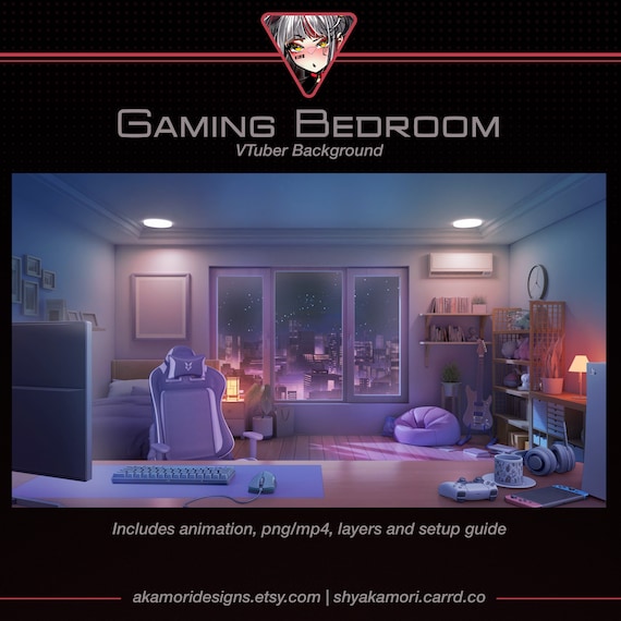 Animated Background for Vtuber, Ambient Lofi Gamer Room, Night Cityscape, Cosy Zoom Twitch Stream Overlay, Looped Vtuber Background