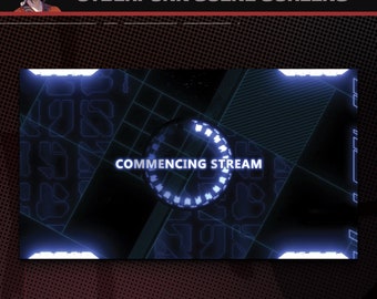 Blue Cyberpunk Themed Stream Screens | Animated Techy, Digital, Futuristic Twitch Scenes Overlays and Background | Starting, BRB, Ending