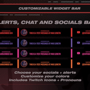 Customizable Widget Bar | Custom Chat, Icons, Colors, Pronouns, Events, Rotating Socials | Miminalist Stream Widget | Twitch, StreamElements