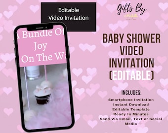 Pink Baby Shower Video Invitation, Editable Template (Digital Download)