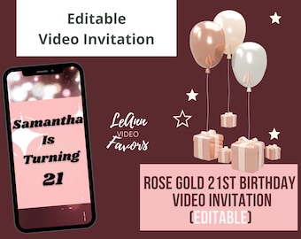 Rose Gold 21st Birthday Video Invitation (Editable)