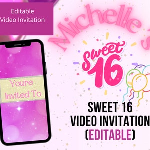 Sweet 16 Invitation, Birthday Party, Video Invitation, Princess Sweet 16 Birthday – Editable Invitation