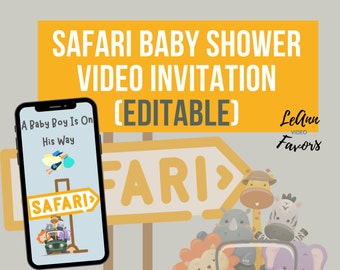 Editable Safari Baby Shower Invitation, Custom Video Invitation, Wild One Jungle Baby Shower Invite, Baby Shower Boy, Baby Boy