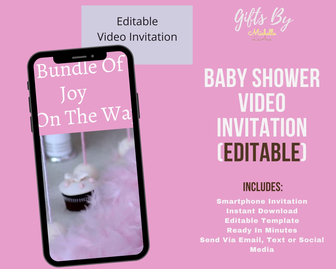 EDITABLE Pink Baby Shower Invitation Girl, Video Invitation, Editable
