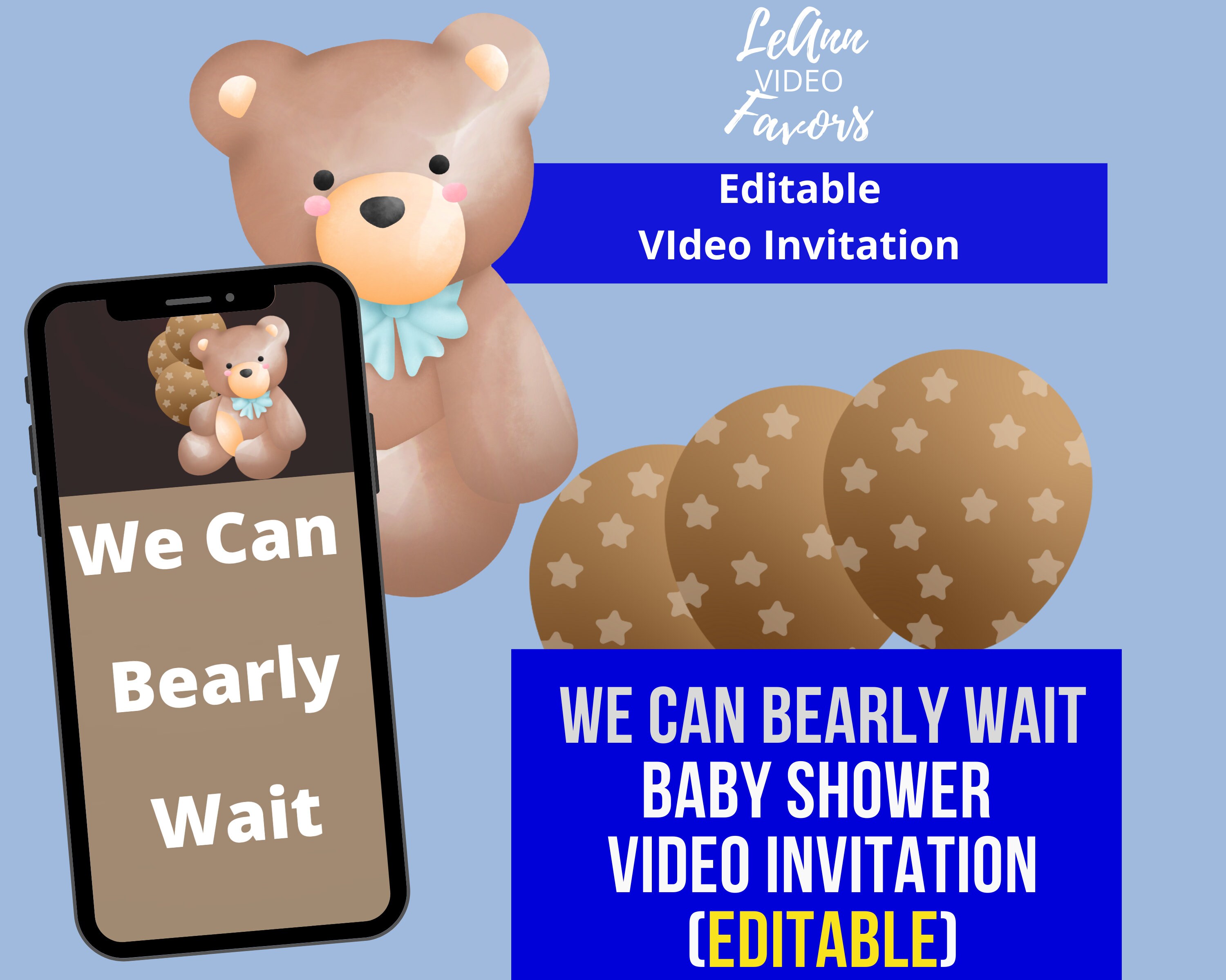 Editable We Can Bearly Wait Baby Shower Invitation, Personalized Video Invitation, Custom Baby Shower Invite, gender neutral