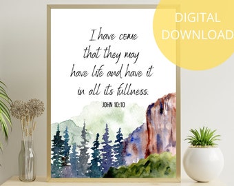 Life Abundant Wall Art | John 10 10 | Minimalist Scripture Art | Christian Encouragement Gift  | Christian Watercolor Art | Bible Verse PDF