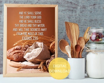 Christian Kitchen Signs |  Bread Wall Art | Exodus 23 | Christian Dining Room Wall Decor | Bless The Food Sign | Kitchen Prayer | Scripture