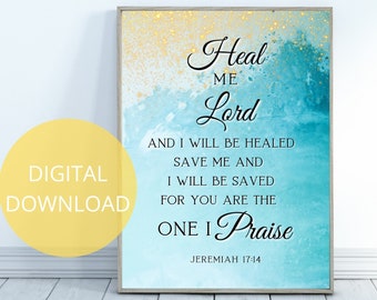 Heal Me And I Will Be Healed | Healing Scriptures | Jesus Heals | Jeremiah 17  | Blue Gold Wall Art | Quartz Wall Art | Christian Home Decor