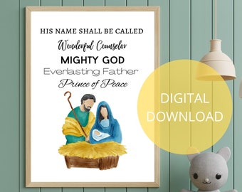 His Name Shall Be Called | Prince of Peace | Isaiah 9 6 | Names of Jesus Print | Nativity Printable | Christmas Wall Art | Birth of Christ