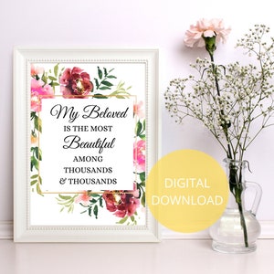 My Beloved Is The Most Beautiful Among Thousands | Song of Solomon | Instant Download | Hymn Prints |  Christian Song Lyrics Wall Art | Gift