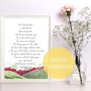 Song of Solomon Wall Art | Songs 2 | Arise My Love | Watercolor Flowers | My Beloved | Come Away With Me | Christian Watercolor Art | PDF