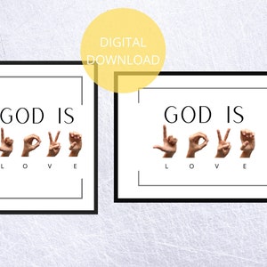 God Is Liefde Teken | ILY ASL | Dove christelijke | ASL Geschenken | Afdrukbare | in gebarentaal Geschenken voor doven | Asl Docent | Tolk Asl | Digitaal