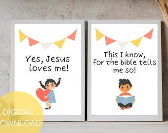 Jesus Loves Me Kids | Jesus Loves Me Lyrics | Jesus Loves Me This I Know Wall Art | Sunday School Decor | Christian Nursery Decor | Kids