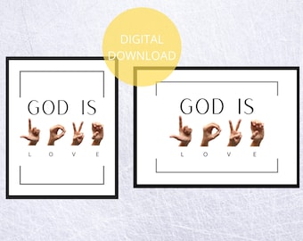 God Is Liefde Teken | ILY ASL | Dove christelijke | ASL Geschenken | Afdrukbare | in gebarentaal Geschenken voor doven | Asl Docent | Tolk Asl | Digitaal