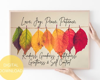 Fruit Of The Spirit Sign | Galatians 5 22 23 | Verses For Wall Art | Autumn Christian Wall Art | Fall Leaves | Scripture With Picture | PDF