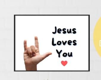 Jezus houdt van jou Teken | Doof Kind | Asl I Love You Print | ASL ILY | Jezus schenkt | ASL Afdrukbare | Christelijke downloadbare print | Doof cadeau
