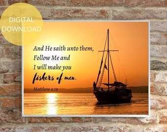 Follow Me And I Will Make You Fishers of Men | Fishers of Men Sign | Matthew 4 19 | Mark 1 17 Poster | Biblical Gifts | Gift For Missionary