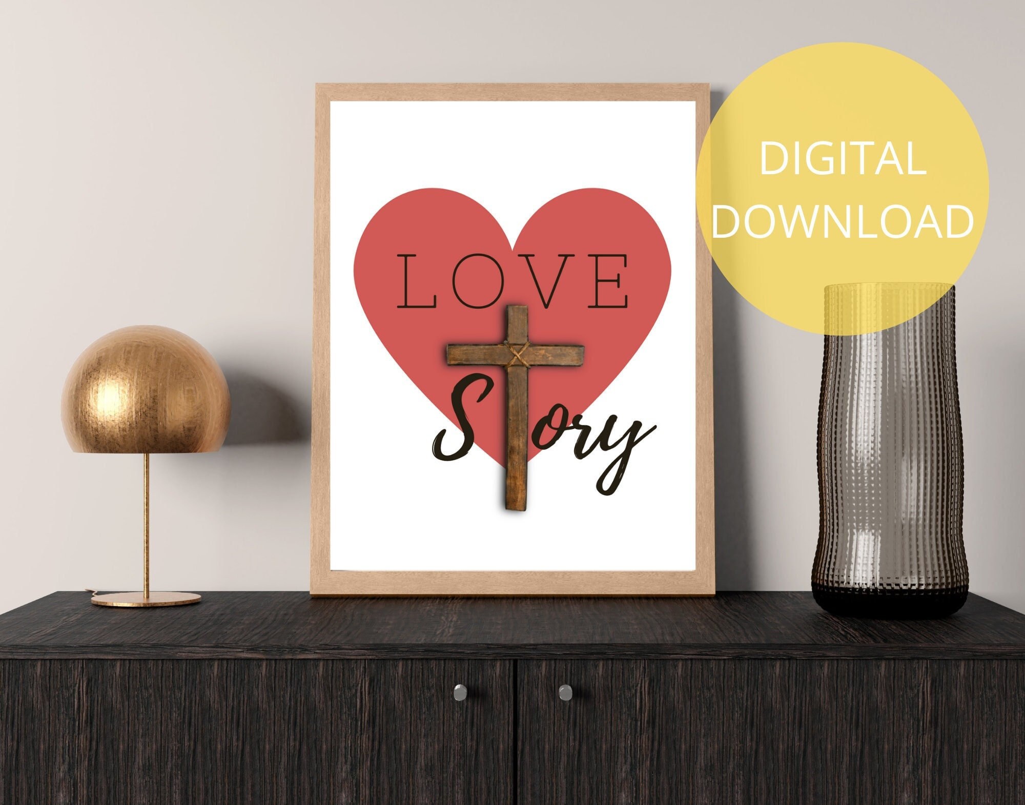 Christian Love Printable Art | Cross Quotes | Christian Quotes Wall Art | Heart Cross Wall Decor | Jesus Is Love Valentine | PDF Download