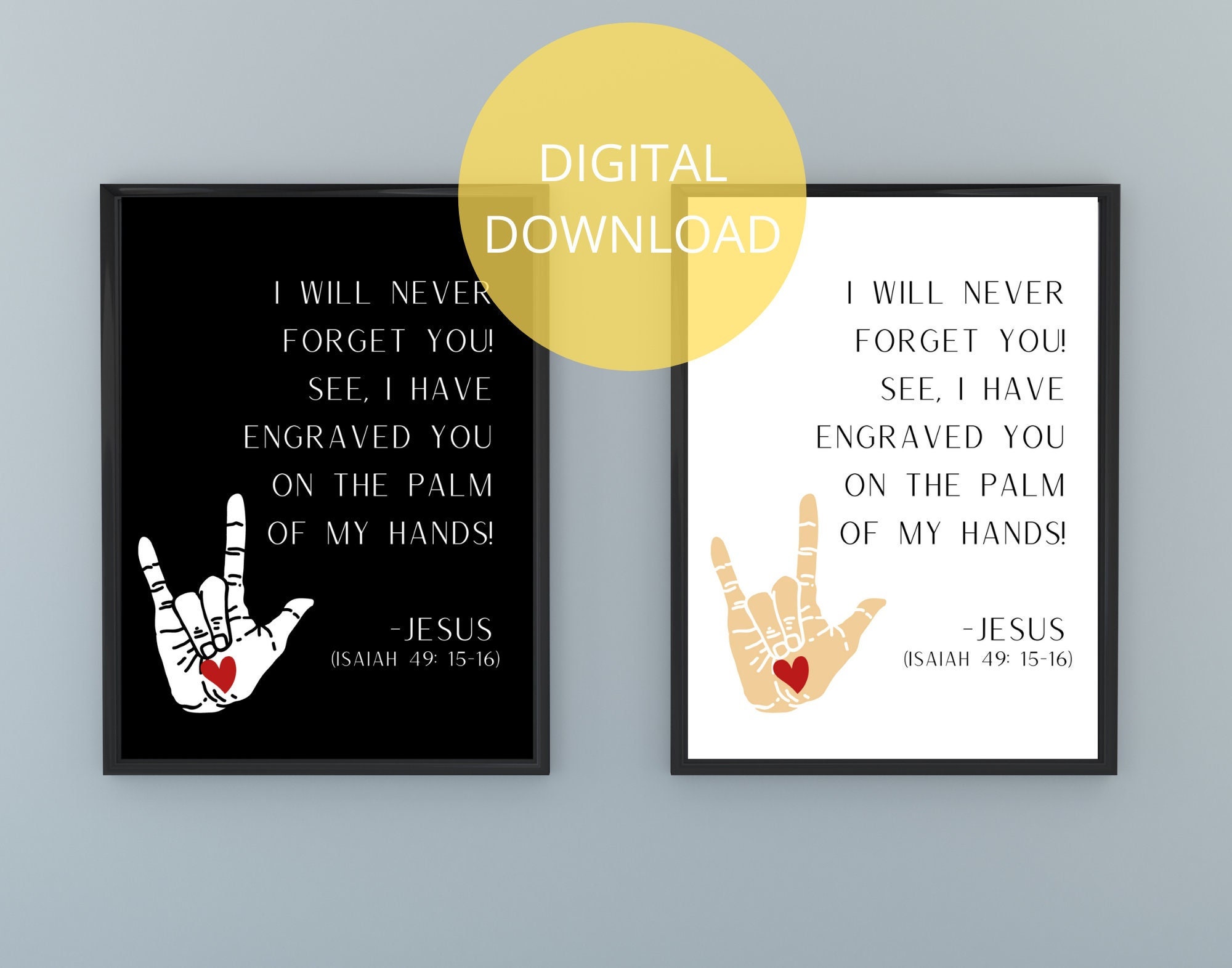 ASL Jezus | ILY ASL | Jesaja 49 15 16 | Jezus Hand | Dove christelijke | Afdrukbare | in gebarentaal Geschenken voor doven |  Dove kunst |  Asl Wanddecoratie