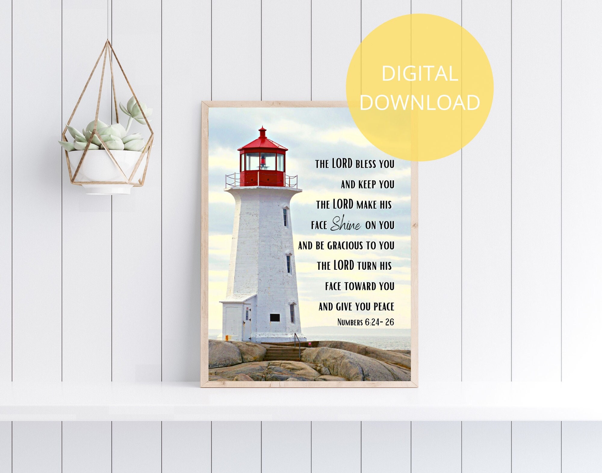 The Blessing Wall Art | Numbers 6 24 26 | May The Lord Bless You And Keep You Sign | Lighthouse Scripture | Coastal Christian Wall Art | PDF