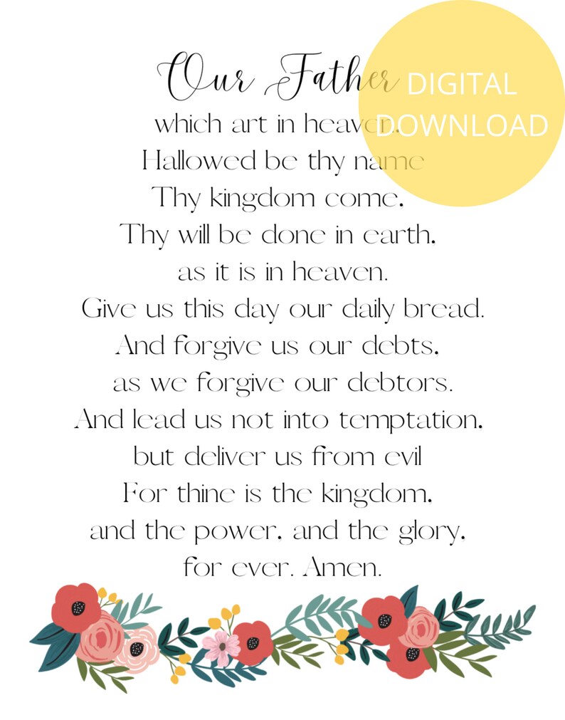 The Lord's Prayer Wall Art Lords Prayer Sign Our Father Prayer Print Minimalist Flower Art