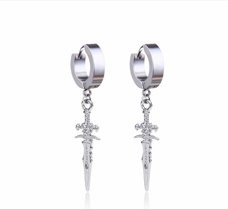 Punk Men Stainless Steel Geometric Shape Hoop Earrings Hip Hop Dancer Jewelry Punk Men Stainless Steel Geometric Shape Hoop Earrings Hip Hop Dancer Jewelry