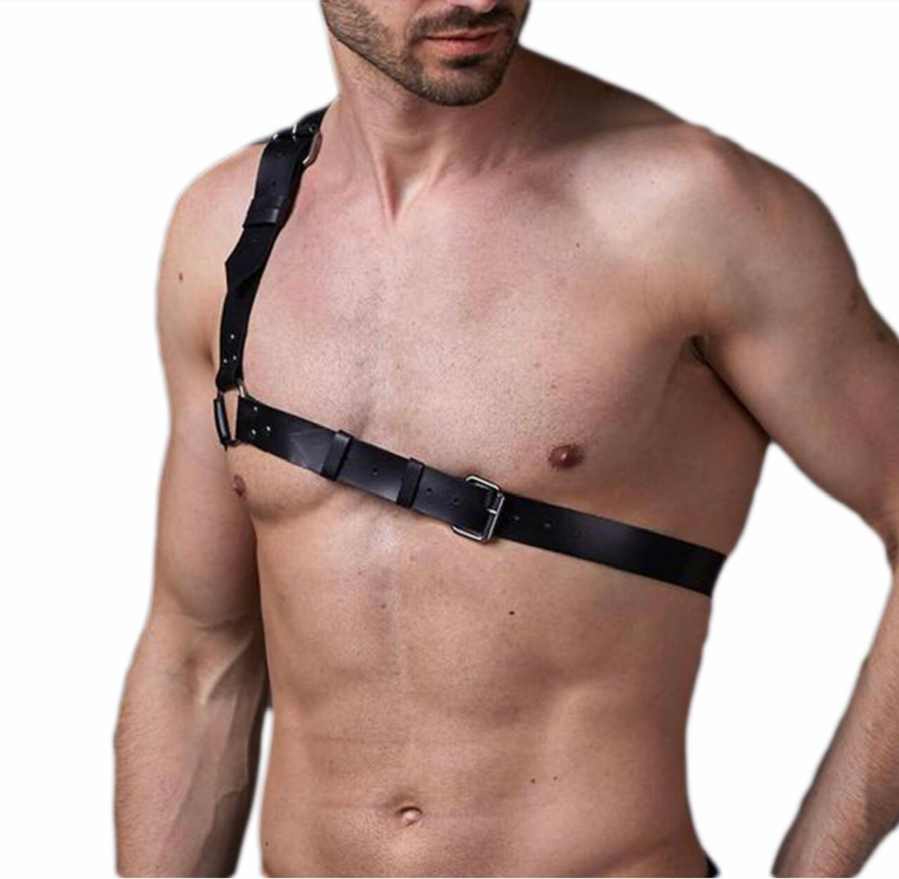 Men PU Leather Harness Bondage Rivet Erotic BDSM Lingerie Chest Belt Adjustable 