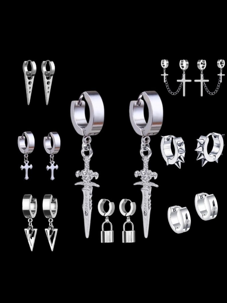 Punk Men Stainless Steel Geometric Shape Hoop Earrings Hip Hop Dancer Jewelry Punk Men Stainless Steel Geometric Shape Hoop Earrings Hip Hop Dancer Jewelry