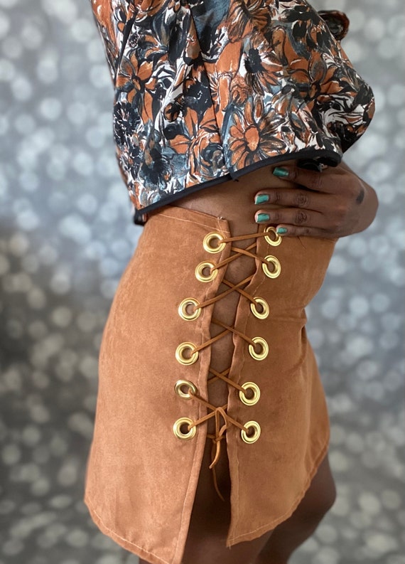 Lace up cheap skirt suede