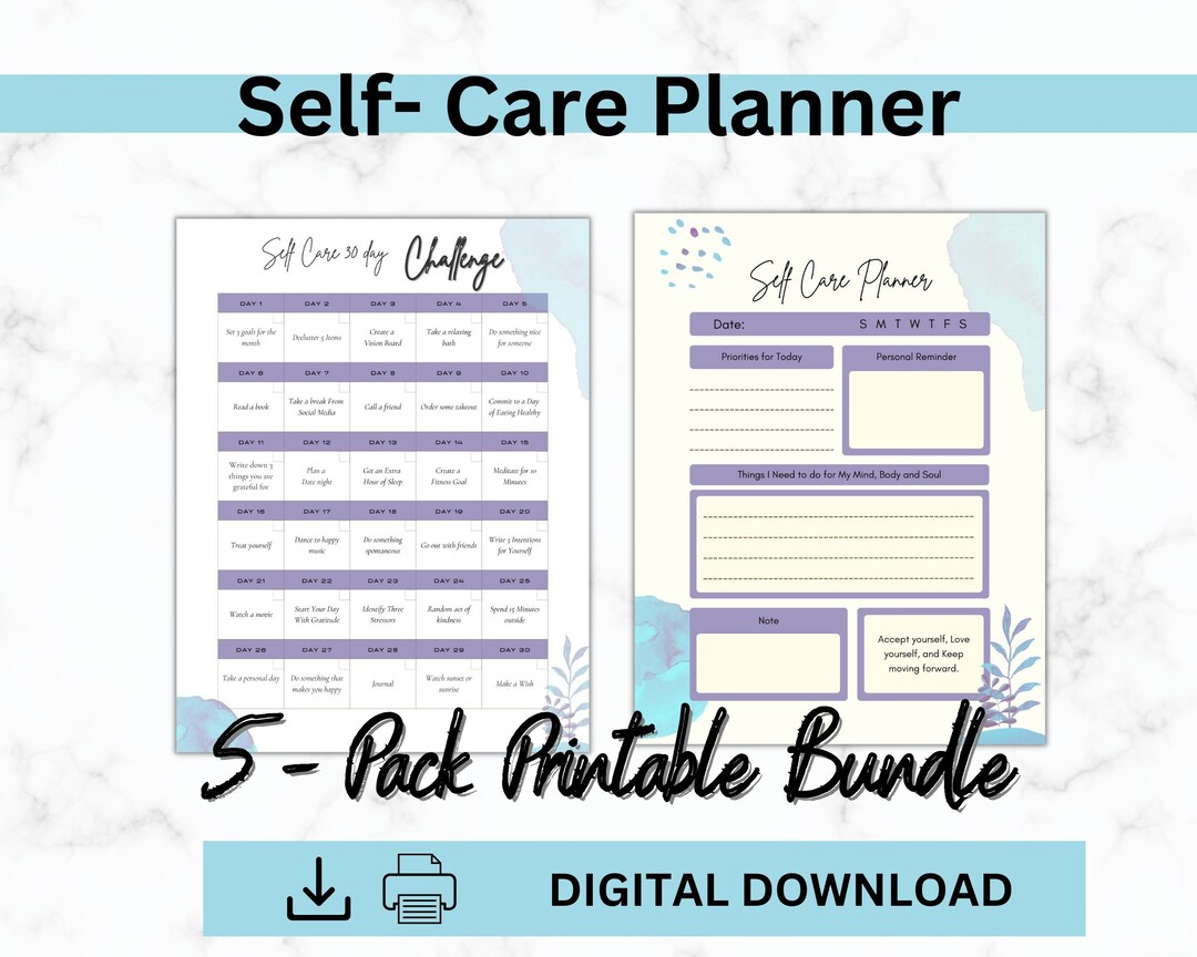 Selfcare Planner Checklist for Mental Health, Selfcare Intention