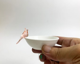 Custom color roommate gift Cute bird jewelry dish, Small crystal LOVE bird trinket dish | Minimalist animal sculpture art