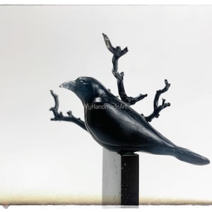 Resin Raven Sculpture: Handmade Black Bird Figurine, Halloween Decor