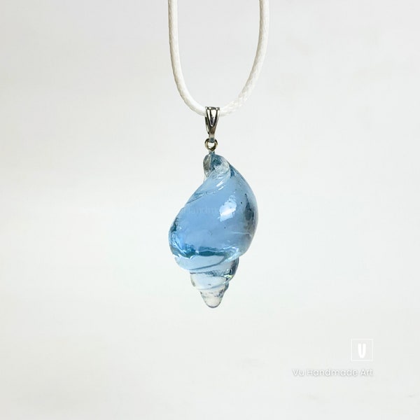 Crystal Sapphire Blue Seashells Pendant Necklace | Handmade Epoxy Resin Conch Shell Minimalist Jewelry Gift - Customized Blue Options