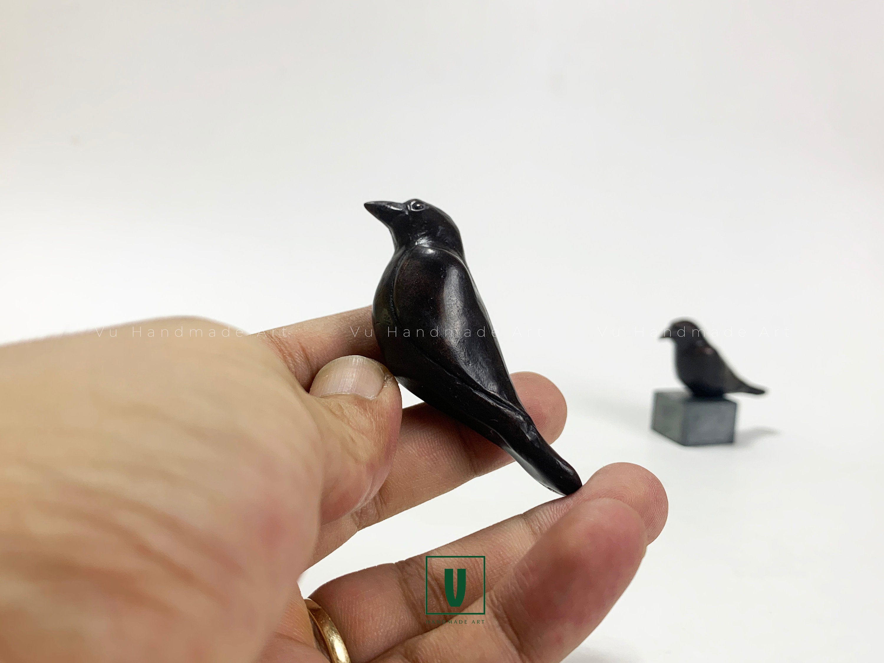 Hand Cast Bronze Raven Sculpture: Halloween Decor, Crow Lover Gift