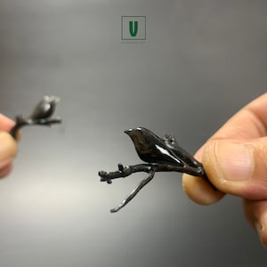 Miniature Black Bird Figurine: Handcrafted Resin Raven on Branch