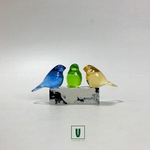 Custom Handmade Crystal Three Little Birds Sculpture Figurine (New model), Miniature bird sitting, Window sill decor