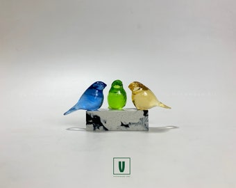 Custom Handmade Crystal Three Little Birds Sculpture Figurine (New model), Miniature bird sitting, Window sill decor