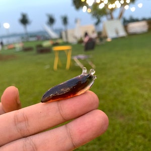 Handmade Crystal Brown Slug Sculpture - 1.6" | Glass Polished Epoxy Resin Snail Figurine