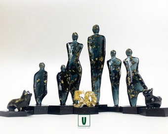 Personalized Resin Family Sculpture: Abstract Anniversary Figurine Decor