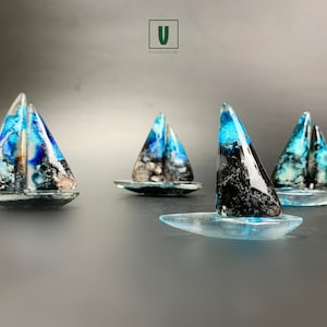Epoxy Resin Sailboat Sculpture: Nautical Decor Figurine