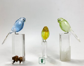 Small Glass polish Parakeet Budgie Sculpture Figurine | Handmade Christmas Ornament | Desktop, Tabletop, Shelf sitter Decoration