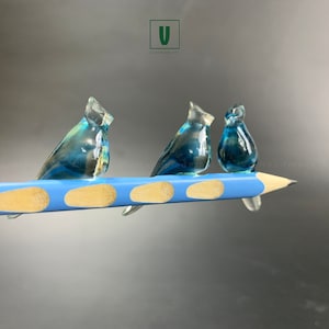 Miniature Crystal 3 Little Birds figurines (Deep Sea Blue) | Glass Polish Bird Sculpture for Enchanting Fairy Decor | Stick where you want