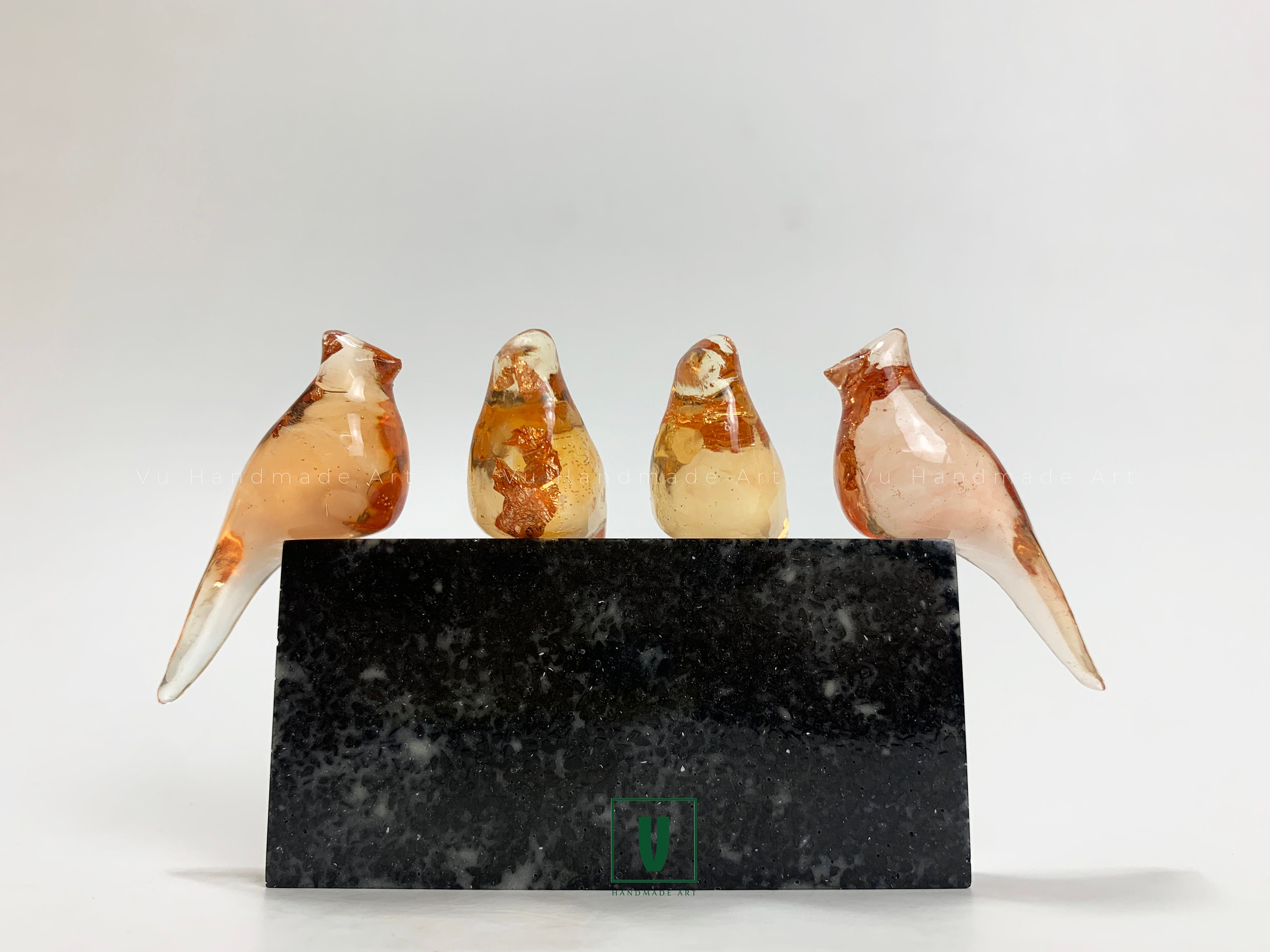 Family of 4 Small Birds sculpture figurine Fall decor for tiered tray, farmhouse ornament | Mid century modern decor objects
