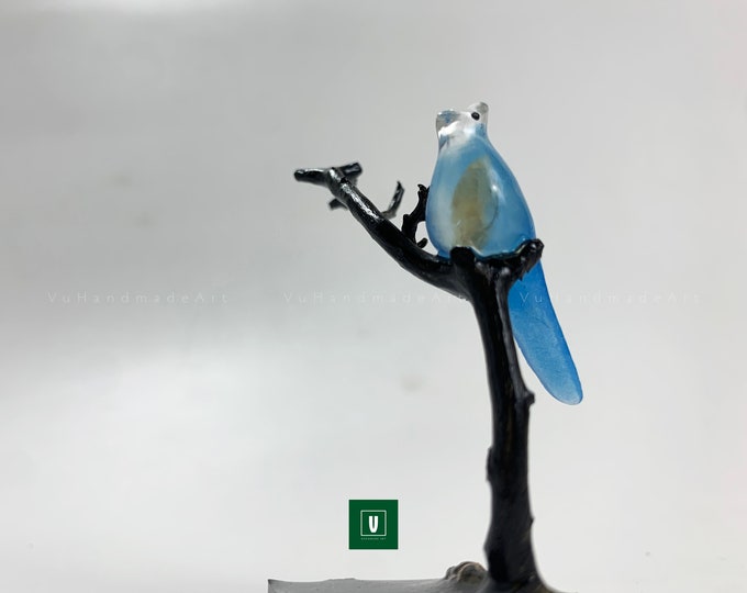 Personalized Minimalist Blue Bird on branch | Miniature fairy garden ornament | Birds lover gift figurine decoration