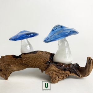 Sapphire Resin Mushroom Sculpture: Wood Art Figurine Decor
