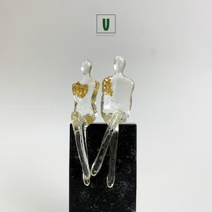 Crystal Abstract Couple Sculpture Figurines Golden Wedding Anniversary Gift Ideas | Mid Modern Decoration for Table, Desk