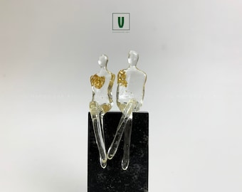 Crystal Abstract Couple Sculpture Figurines Golden Wedding Anniversary Gift Ideas | Mid Modern Decoration for Table, Desk